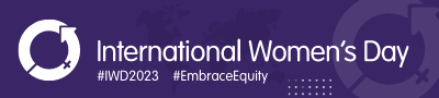 international women's day logo purple background with white text