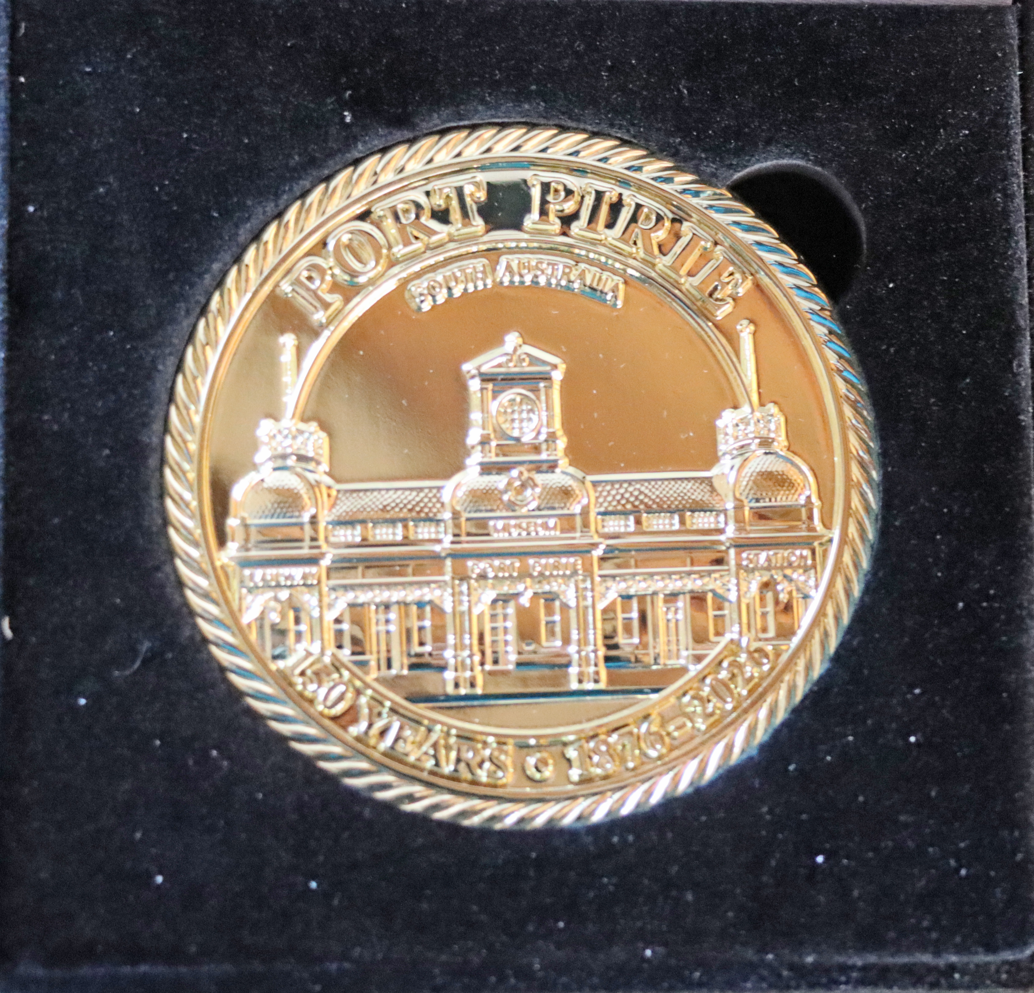 Port Pirie 150 Year Medallion celebrating 150 years since the Corporation of the Town of Port Pirie was proclaimed on 28 September 1876