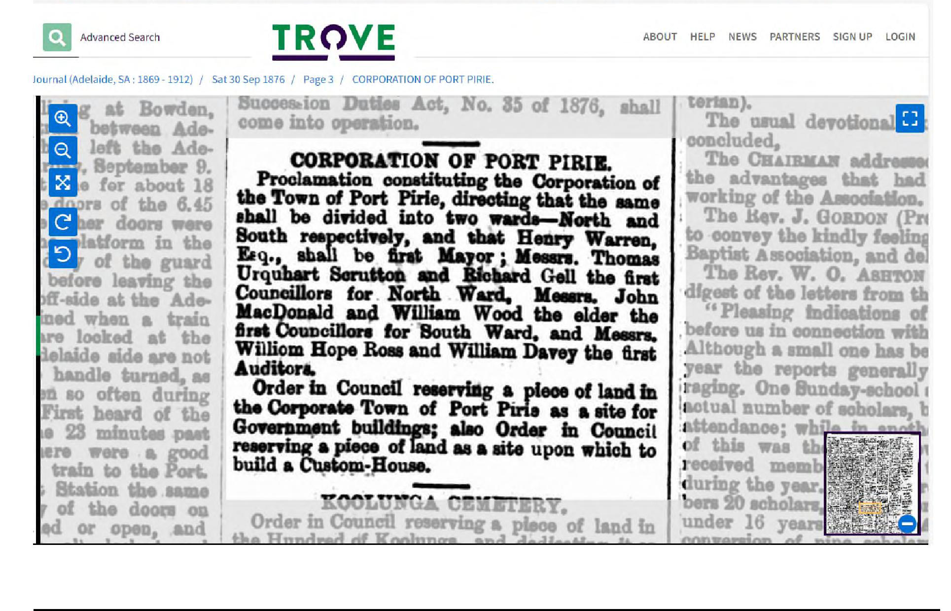 Notice proclaiming Proclamation of Port Pirie in 1876