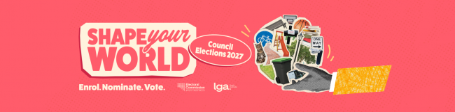 banner with crimson background announcing 2027 Council Elections