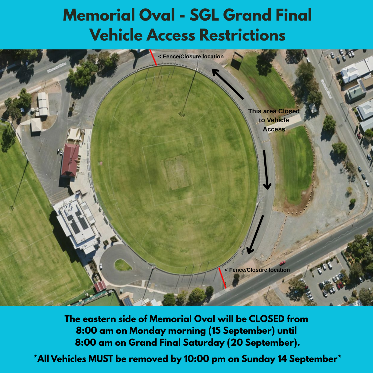 map of memorial oval with vehicle restrictions marked