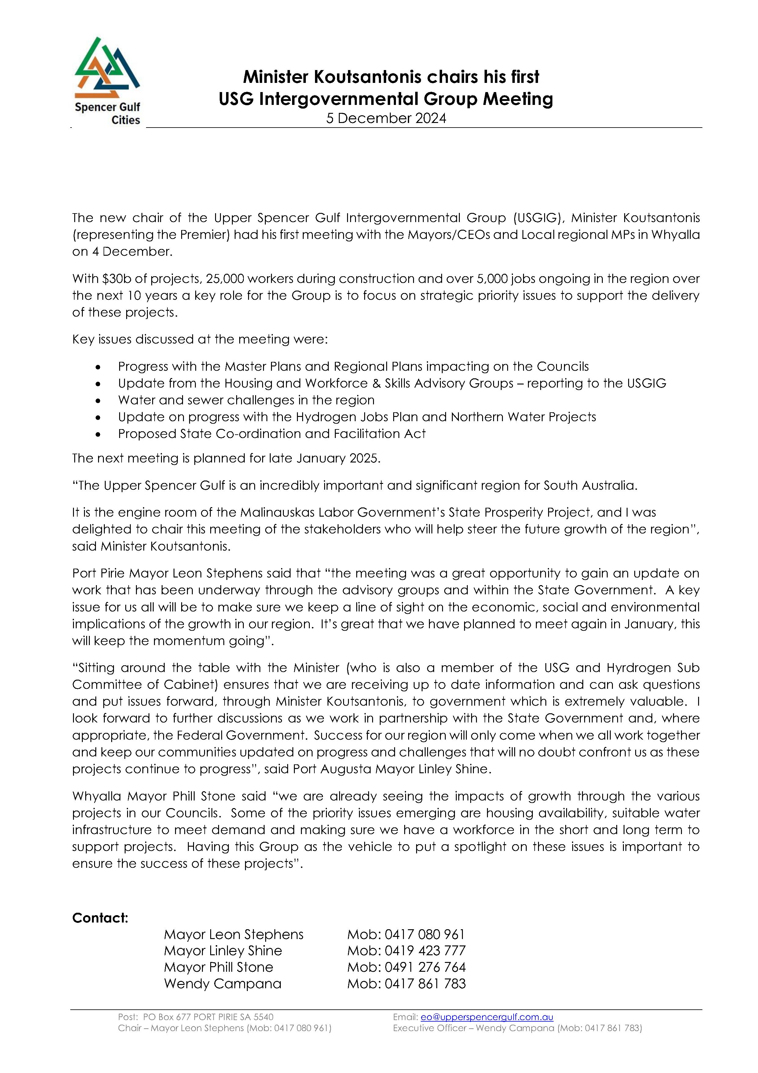 media release with usg logo