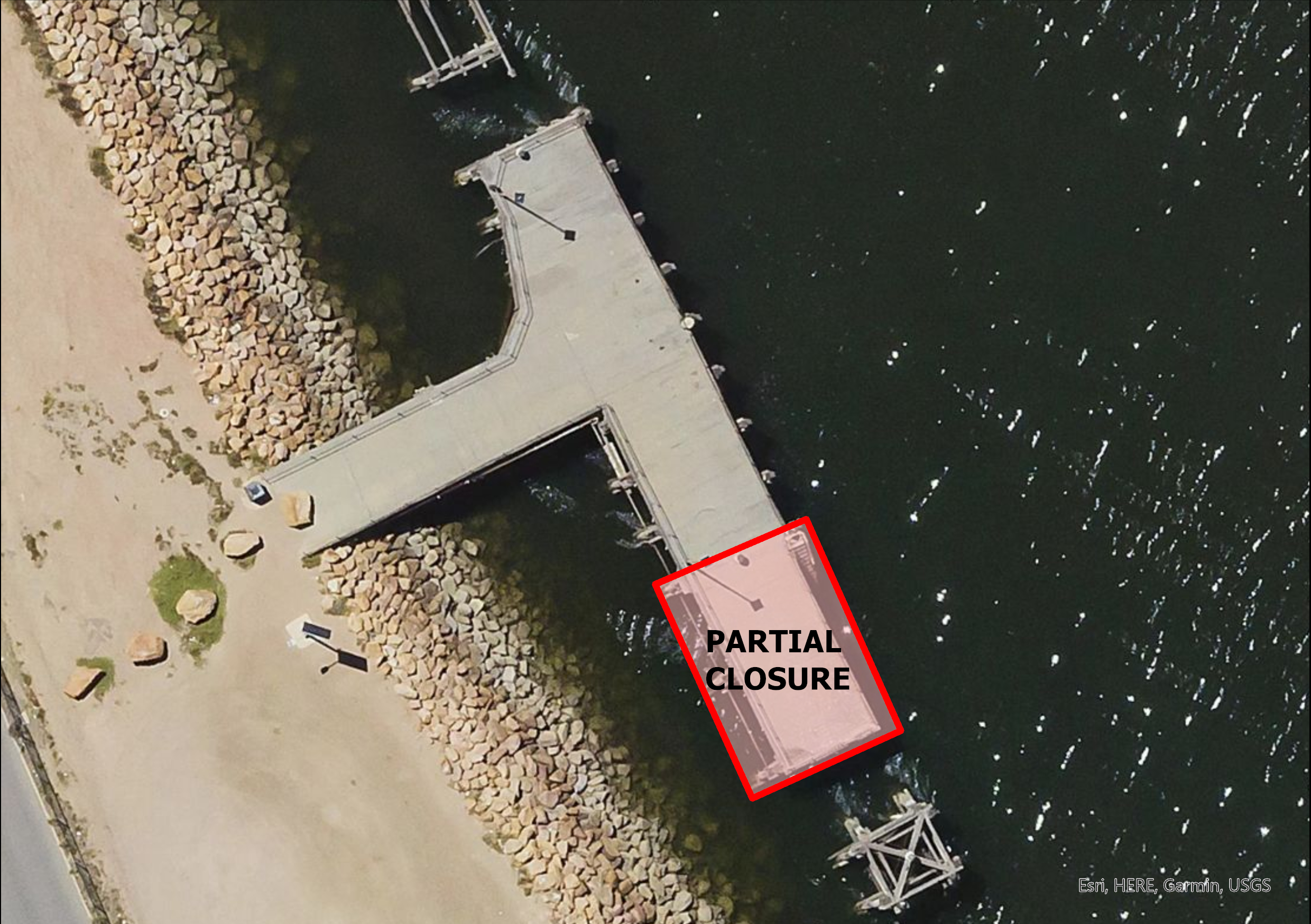 map of jetty with section closed