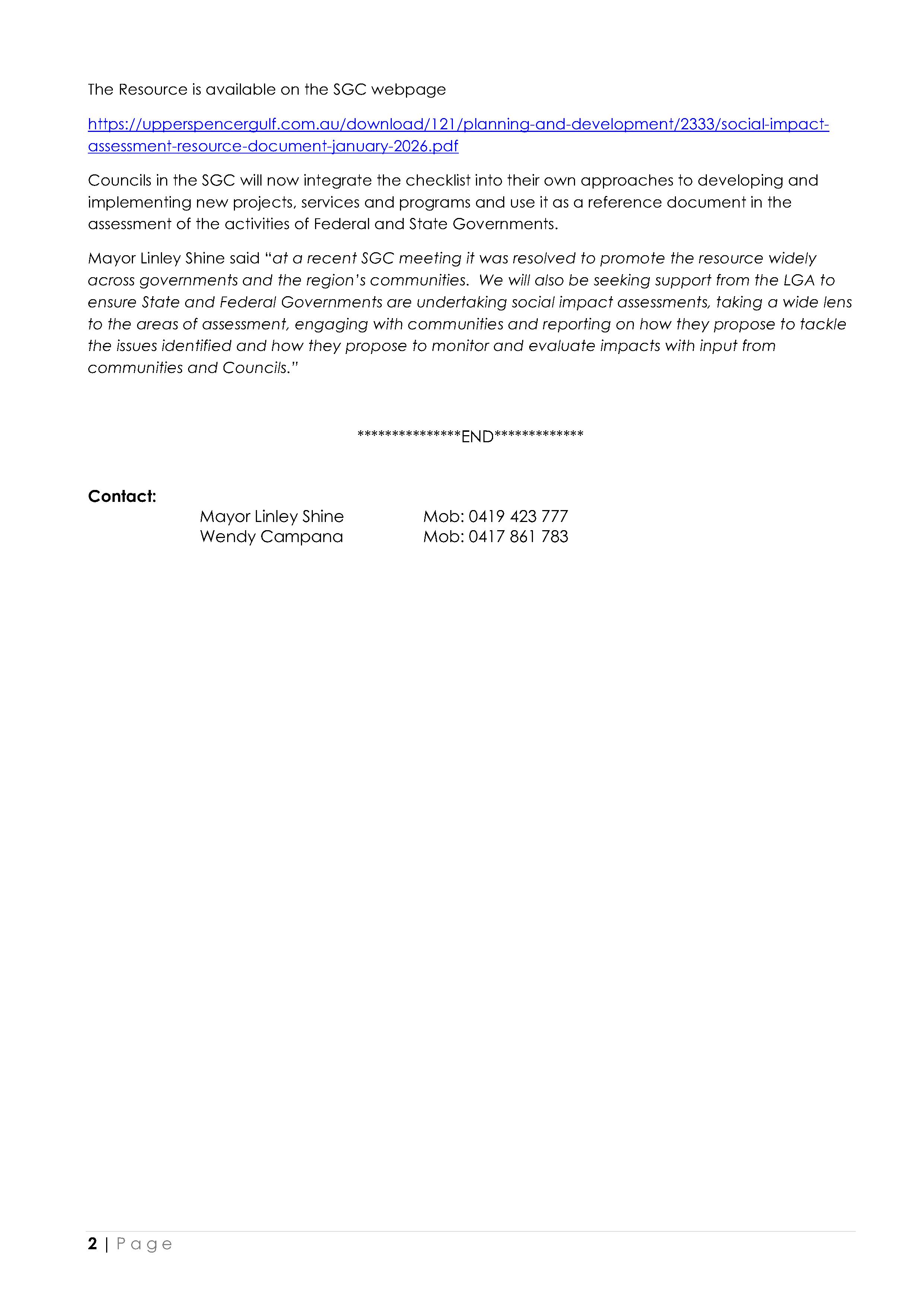 page 2 of SGC media release for social impact