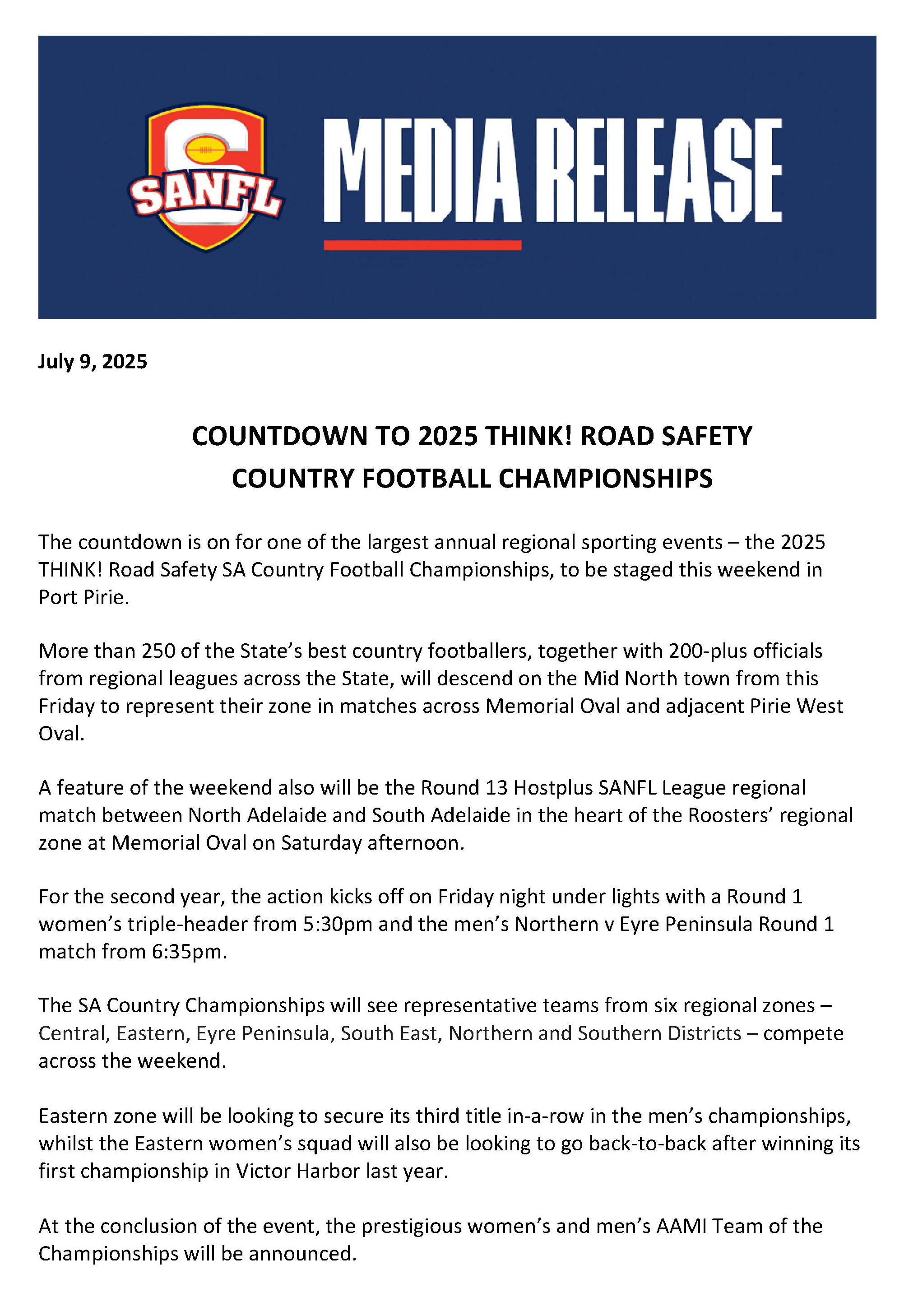 media release championships