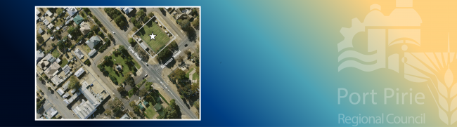 blue and yellow banner with aerial image of site at 17 Bowman Street in Crystal Brook noted
