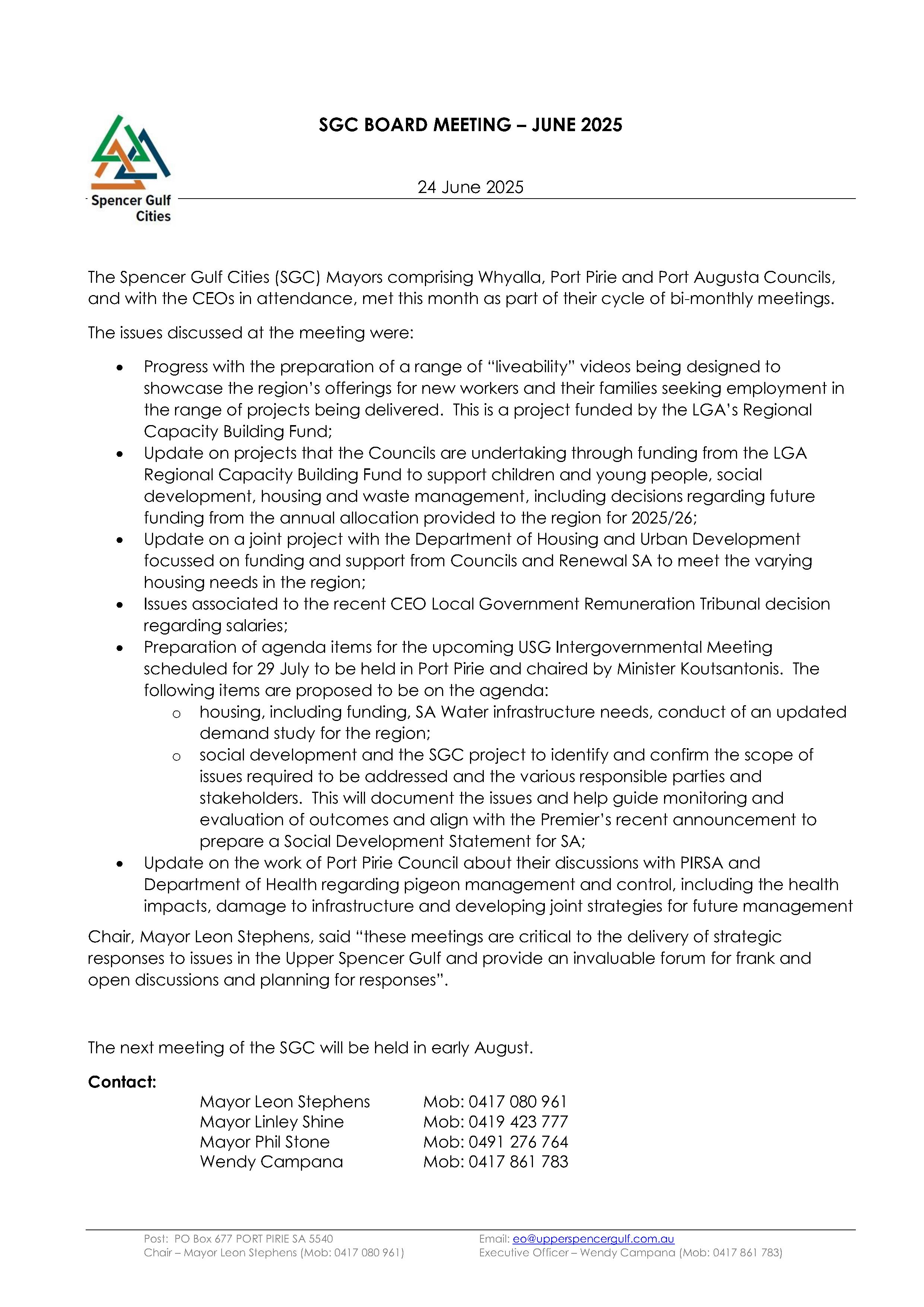 document with Spencer gulf cities logo at top