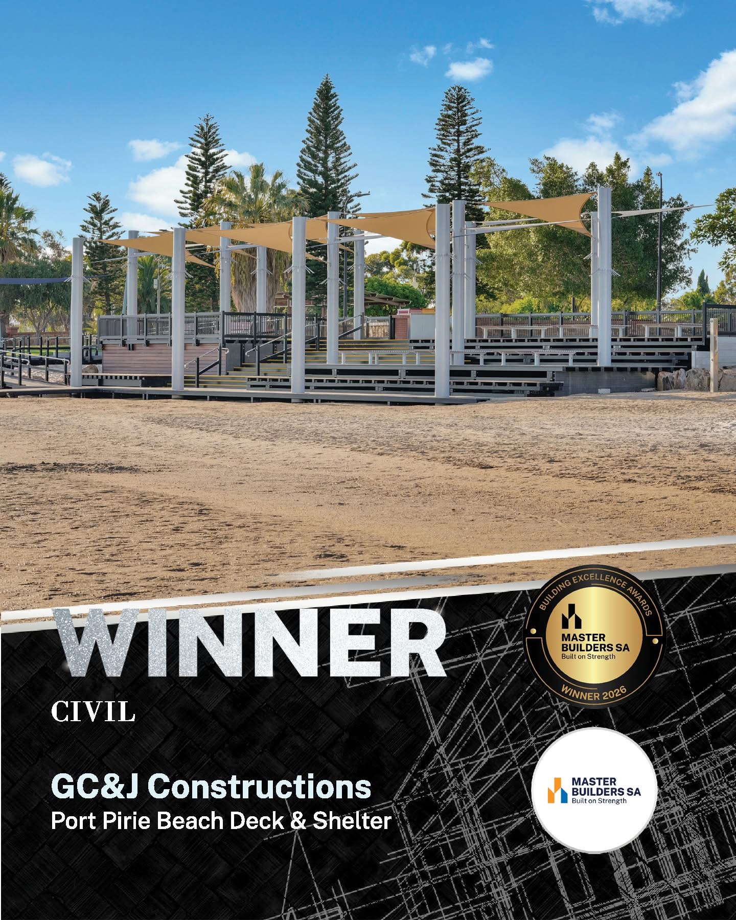 social tile for MBA Award success with photo of riverbank deck