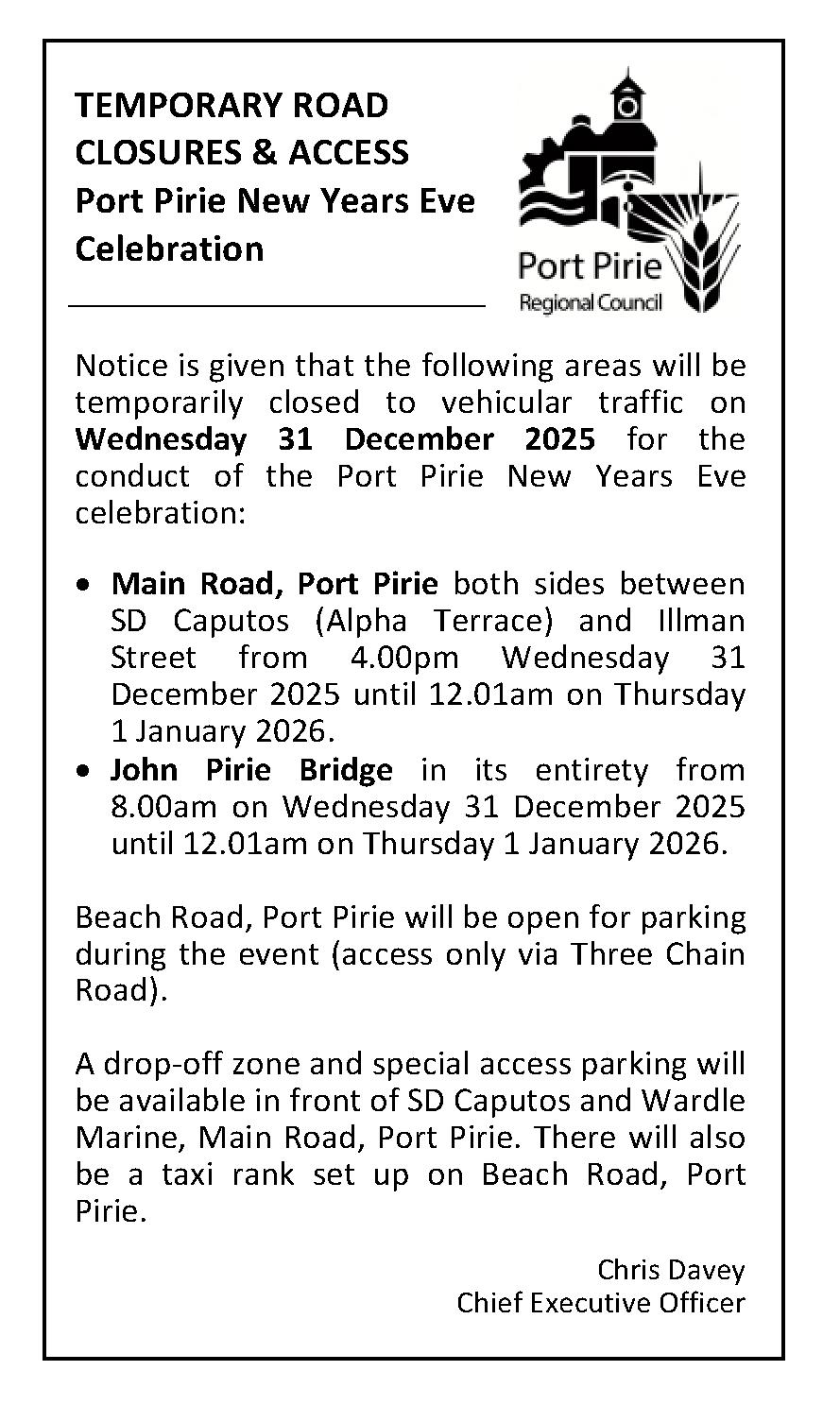 Public Notice NYE Closures 2025