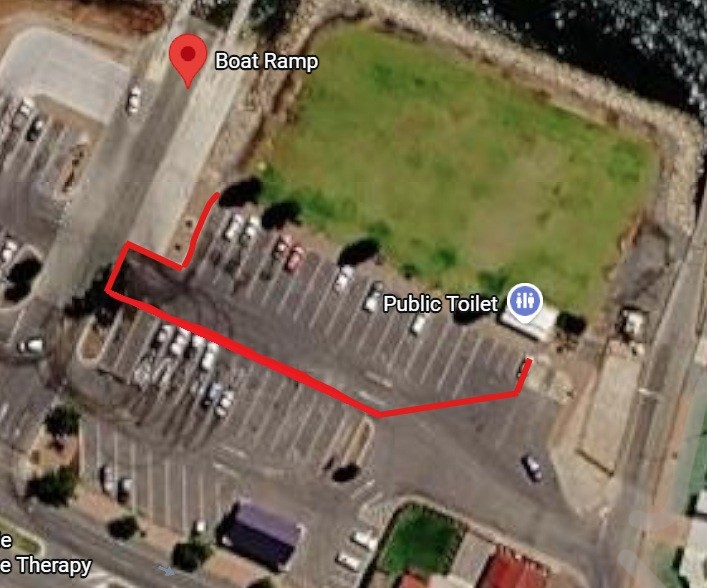 Map of Solomontown Boat Ramp Car Park indicating the area closed off for the TJ Jam event on Sunday 27 September 2026
