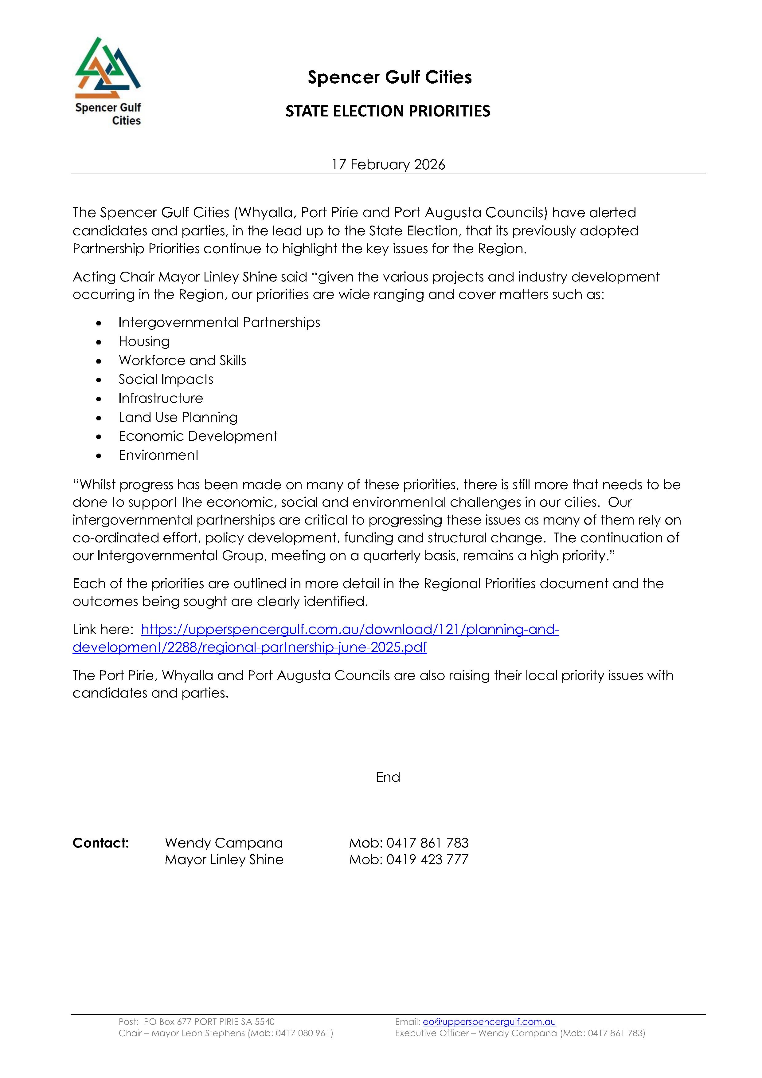 sgc state election priorities media release image
