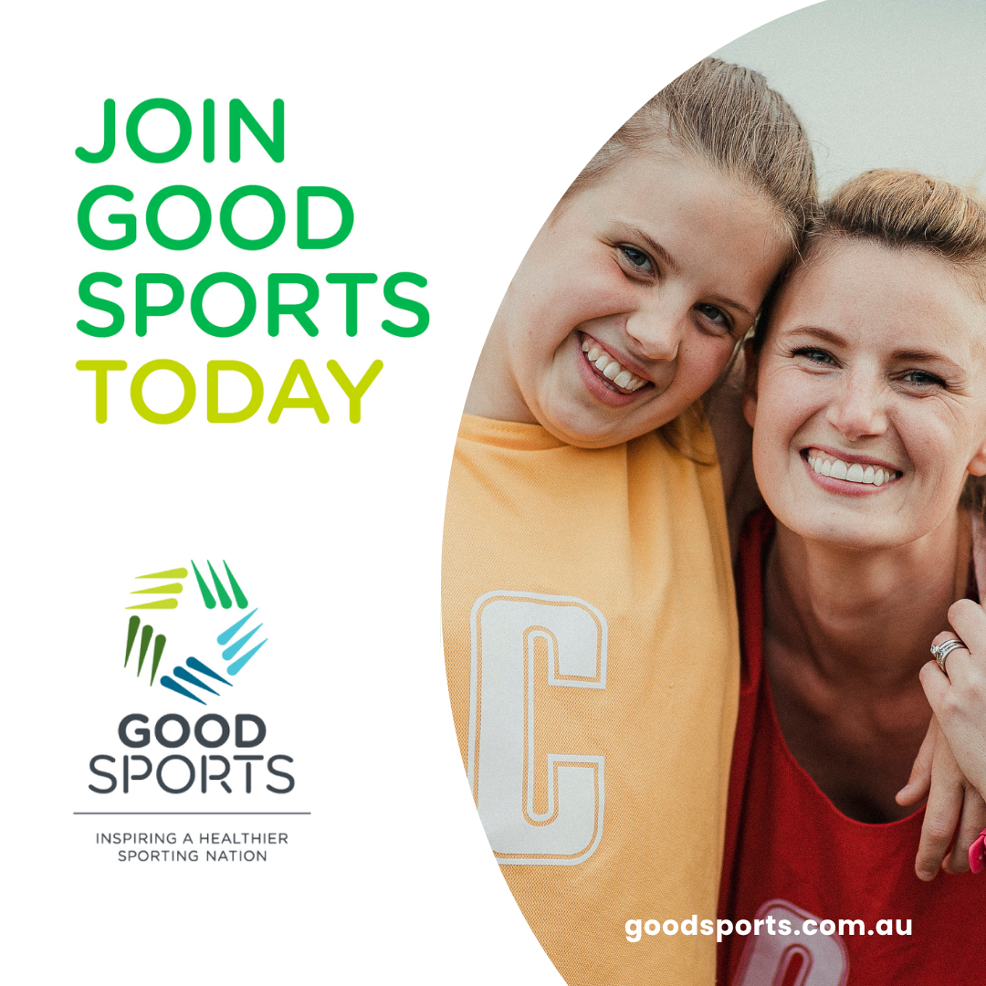 netball players alongside Good Sports logo