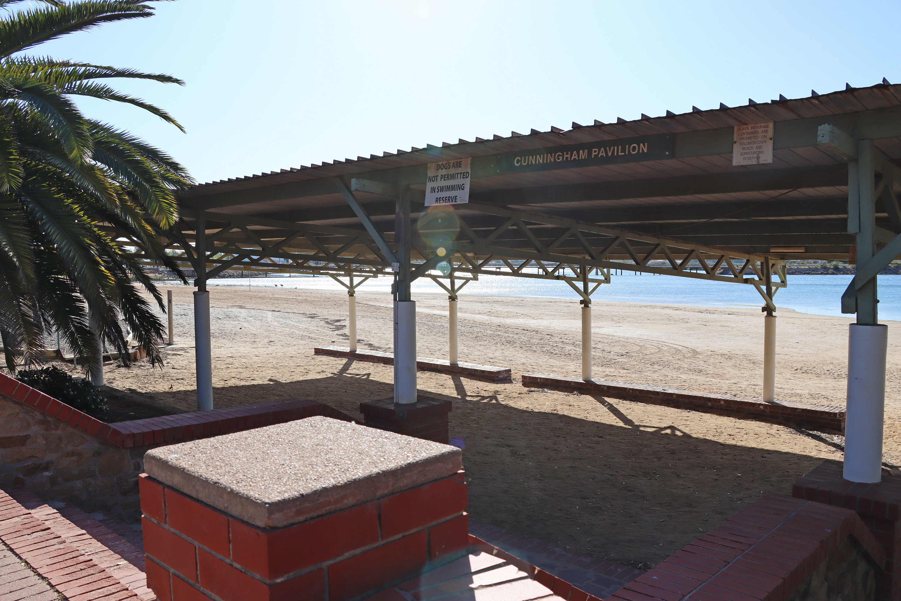 beach shelter with water in background